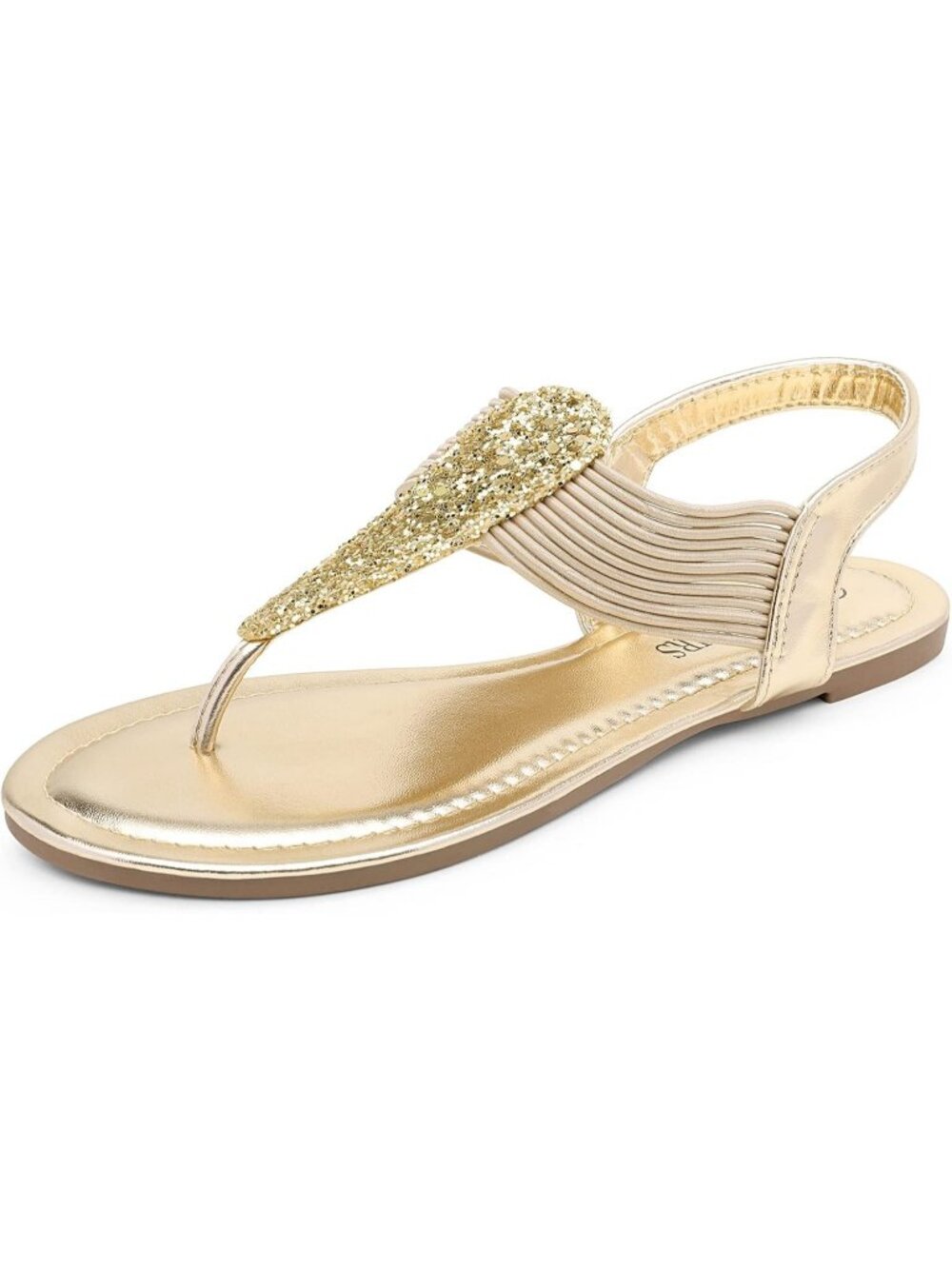 Women's Gold Flats Elastic Strappy String Thong T Strap Dressy Summer Sandals